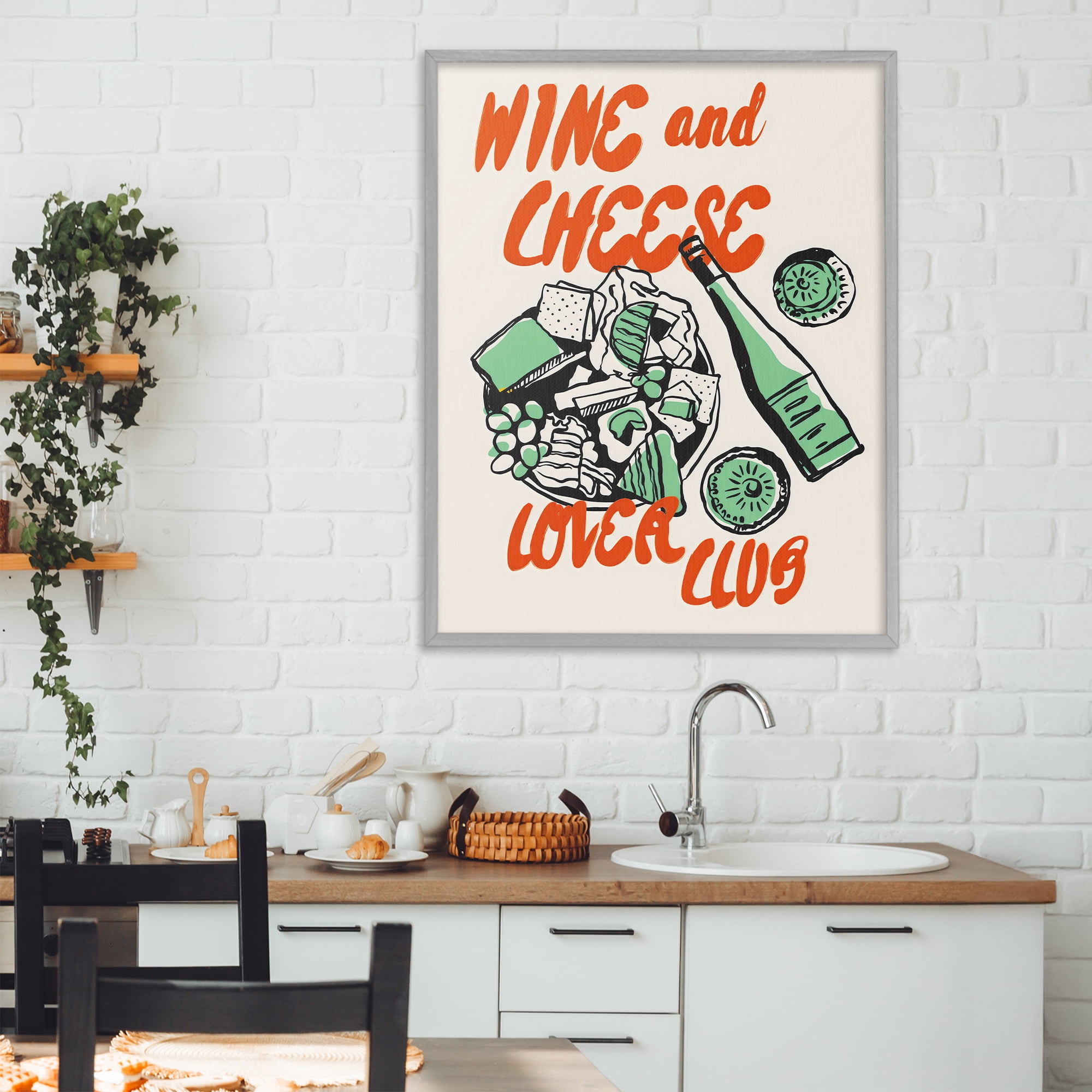 Stupell Industries Wine & Cheese Lover Club Gray Framed Giclee Art, design by The Prints Vibe