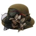 thumbnail image 2 of Women's Wool Felt Hat with Elegant Net Fabric Flower, Round Top Bucket Hat for Women, Vintage Tea Party Hat for Church, Wedding, and Special Occasions - Green, 2 of 4