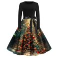thumbnail image 2 of Women's Casual Fashion Long Sleeve Christmas Graphic Printed Vintage Long Dresses with Round Neck, Fall and Winter Elegant Dress for Holiday Parties,Gold,S, 2 of 4