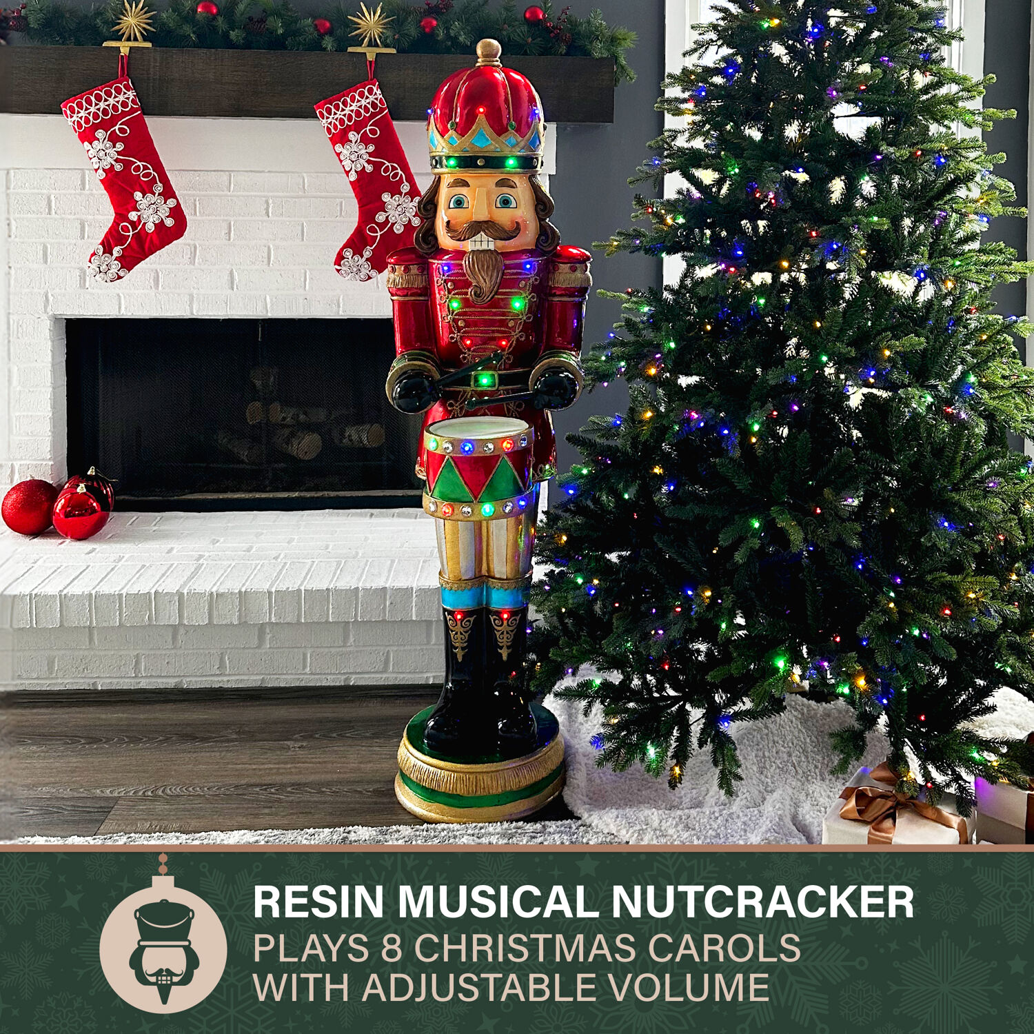 Fraser Hill Farm Indoor/Outdoor Oversized Christmas Decor, 5-ft. Nutcracker 20 LED Lights