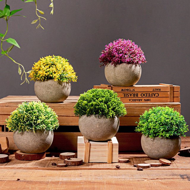 Gwong Decoración hogareña Simulación Potted Fresh Home Decoration Plastic Rural Hierba Bola Fake Bonsai para sala de estar Gwong 21067260