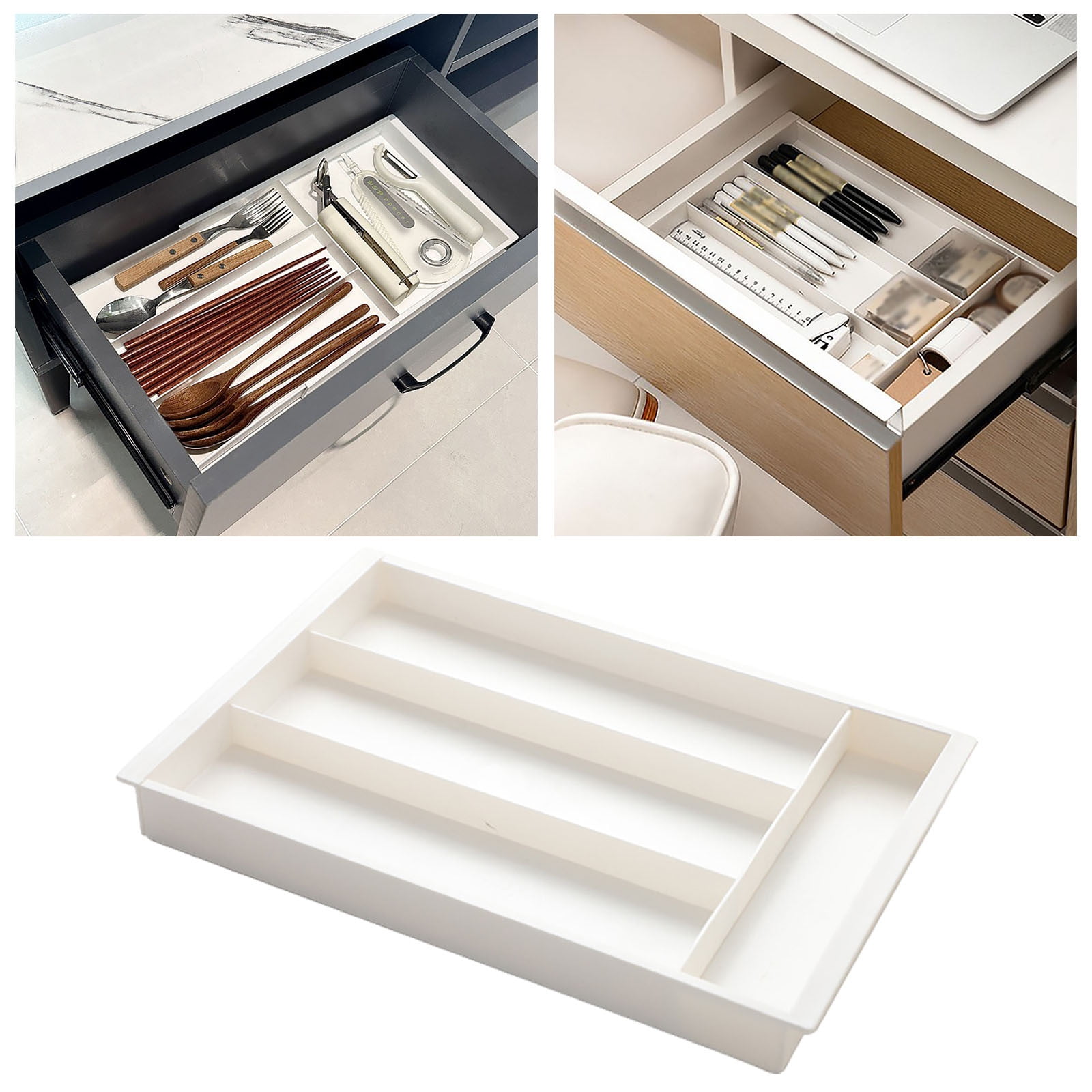 Expandable Drawer Organizer Large Capacity Adjustable Silverware Tray Kitchen Utensil Storage Container Divider