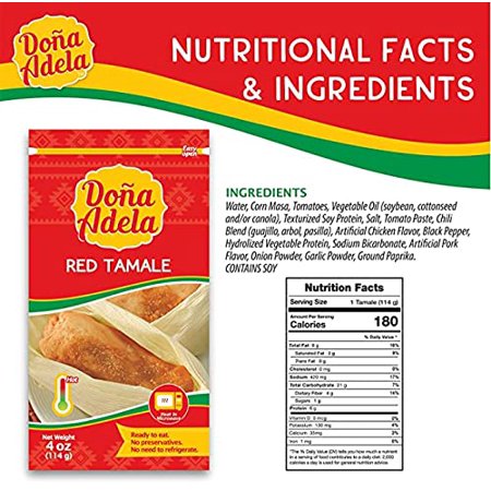 Doña Adela Red Tamale No Preservative No Need to Refrigerate  Ready To Eat  Pack 12