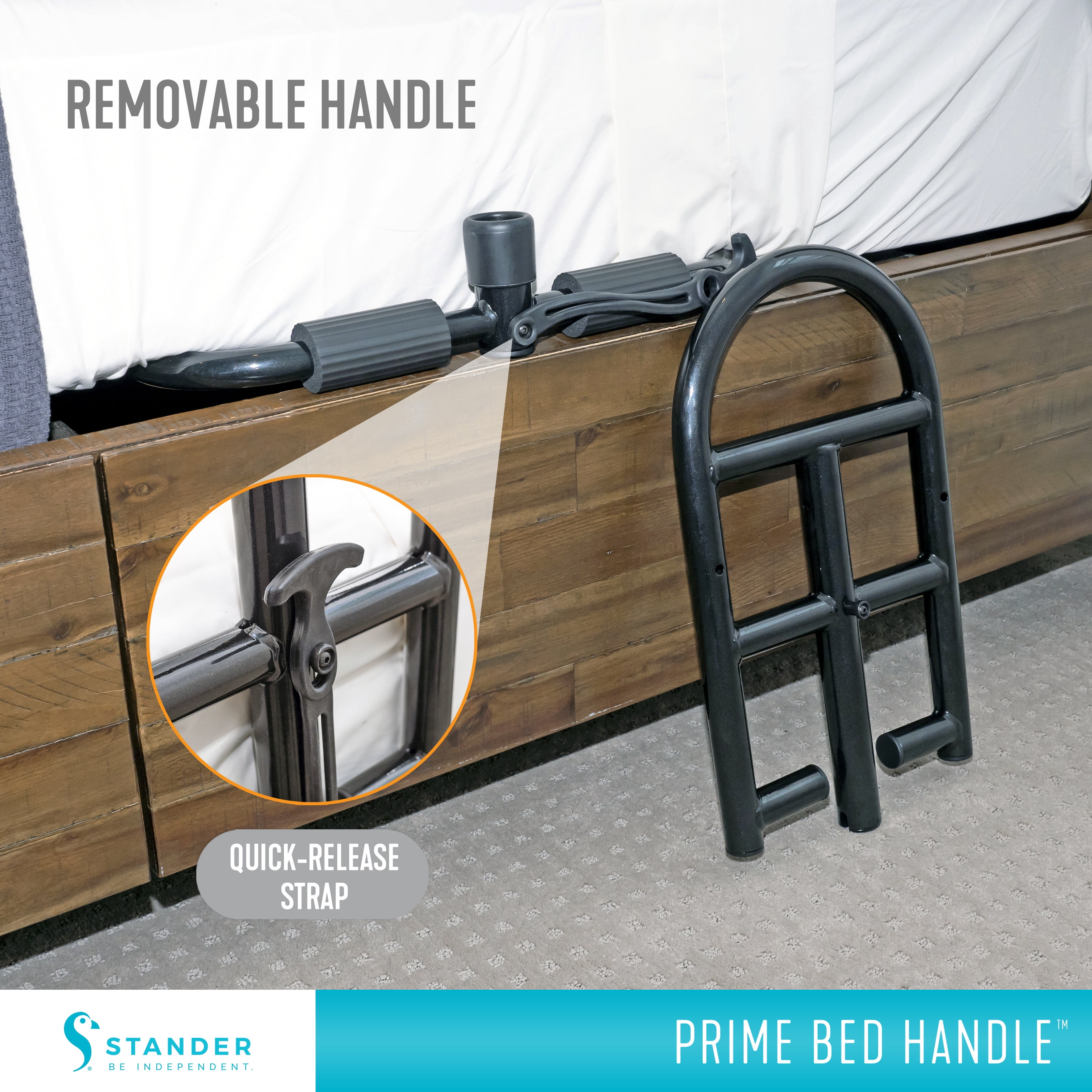 Stander Prime Bed Handle, Bariatric Safety Bar for Adults, Seniors, and Elderly, Removable Guardrail and Stand Assist, Fits Most King, Queen, Full, and Twin Beds, ASTM Safety Approved Bedrail