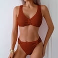thumbnail image 2 of Women High Waisted Bikini Sets Tummy Control Swimsuits Color Block Two Piece Drawstring Bathing Suit Gibobby(XL,Brown), 2 of 5