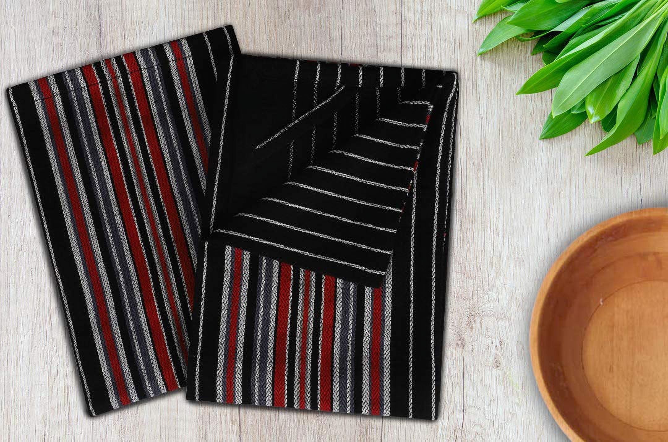 Urban Villa Kitchen Towels Waffle Stripes Dish Towels for Kitchen Black Color Set of 6 Kitchen Towels Highly Absorbent Cotton Over Sized 20X30 in with Mitered Corners Kitchen Hand Tea Towels