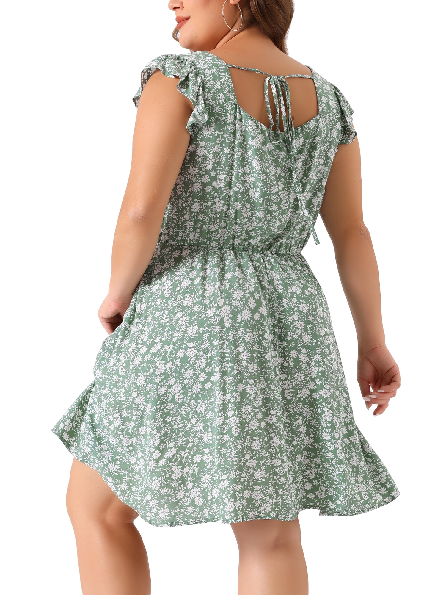 DARING DIVA Plus Size Square Neck Ruffle Short Sleeve Midi Dress 1X Green