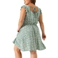 thumbnail image 4 of DARING DIVA Plus Size Square Neck Ruffle Short Sleeve Midi Dress 1X Green, 4 of 6