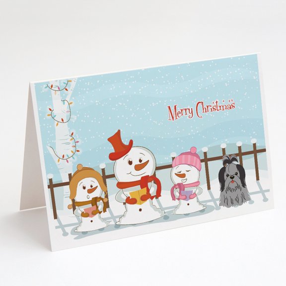 Merry Christmas Carolers Shih Tzu Black Silver Greeting Cards and Envelopes Pack of 8