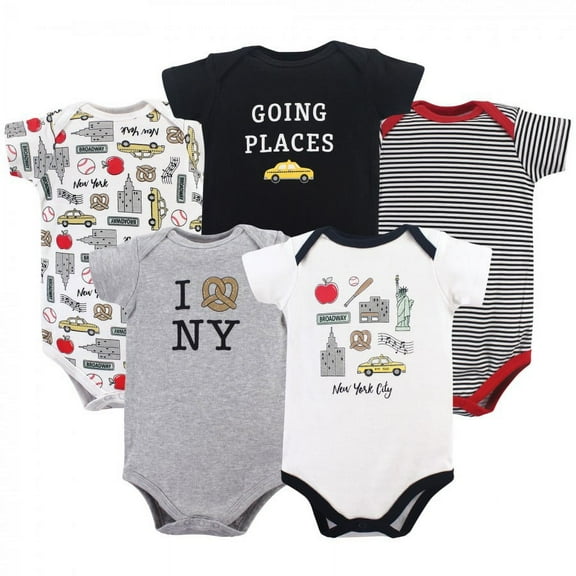 Hudson Baby Infant Boy Cotton Bodysuits 5pk, New York, 12-18 Months