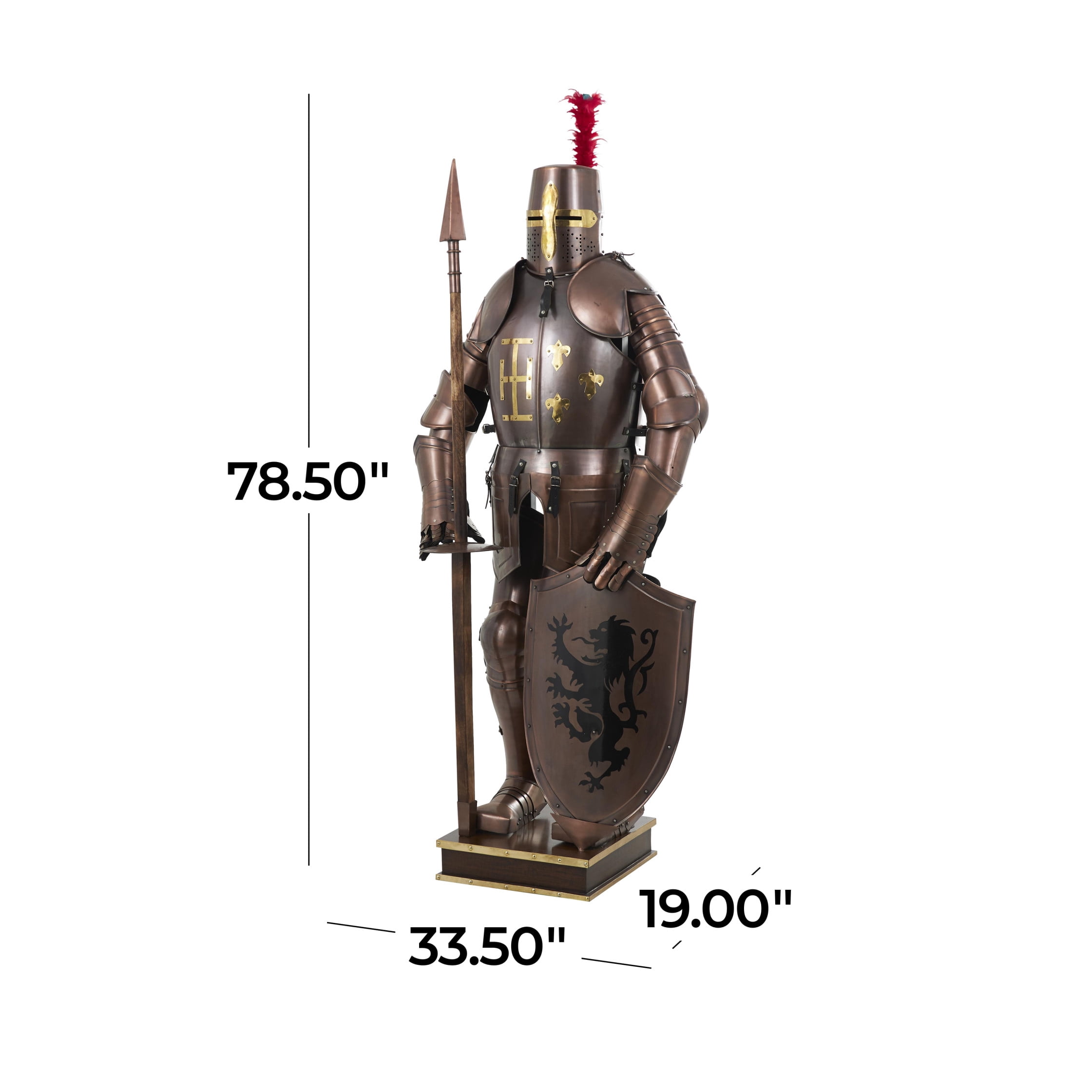 People 79" Stainless Steel Metal Replica Medieval Full Body Suit Armour with Red Plume and Shield, by DecMode