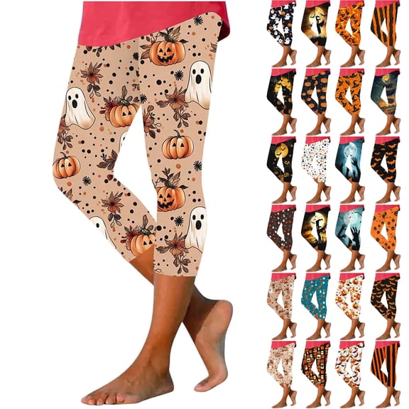 NSLGXD Funny Capris Leggings for Women Spooky Halloween Workout Yoga Pants Slim Fit High Waisted Cropped Legging S-3XL