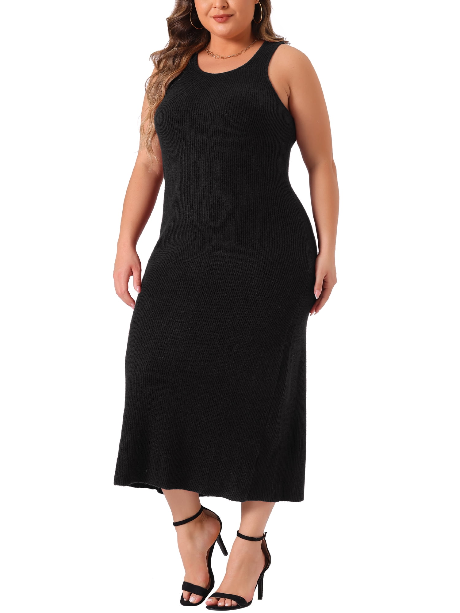 DARING DIVA Plus Size Sweater Crew Neck Sleeveless Midi Tank Dress 1X Black