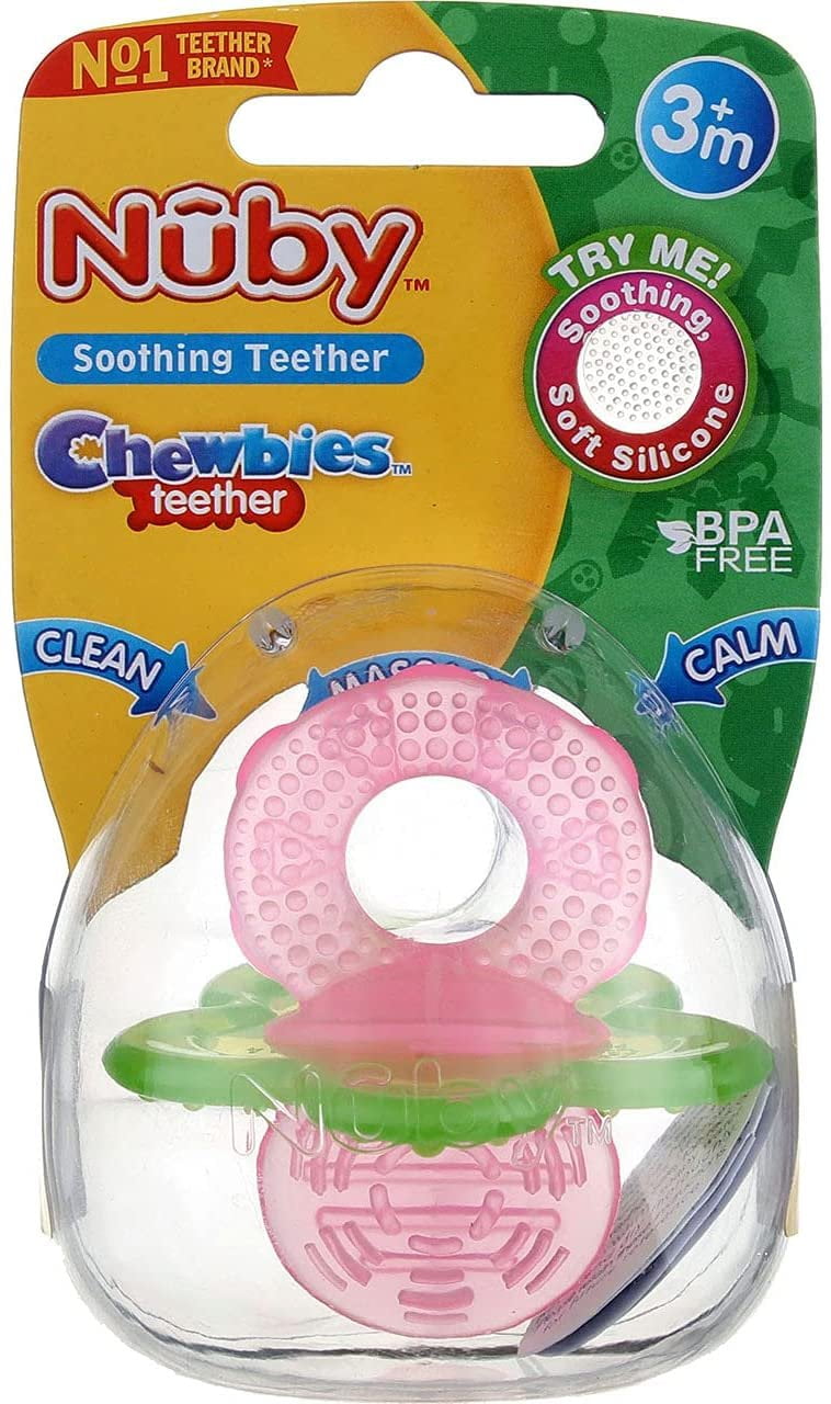 Nuby Chewbies Silicone Teether, Pink Green