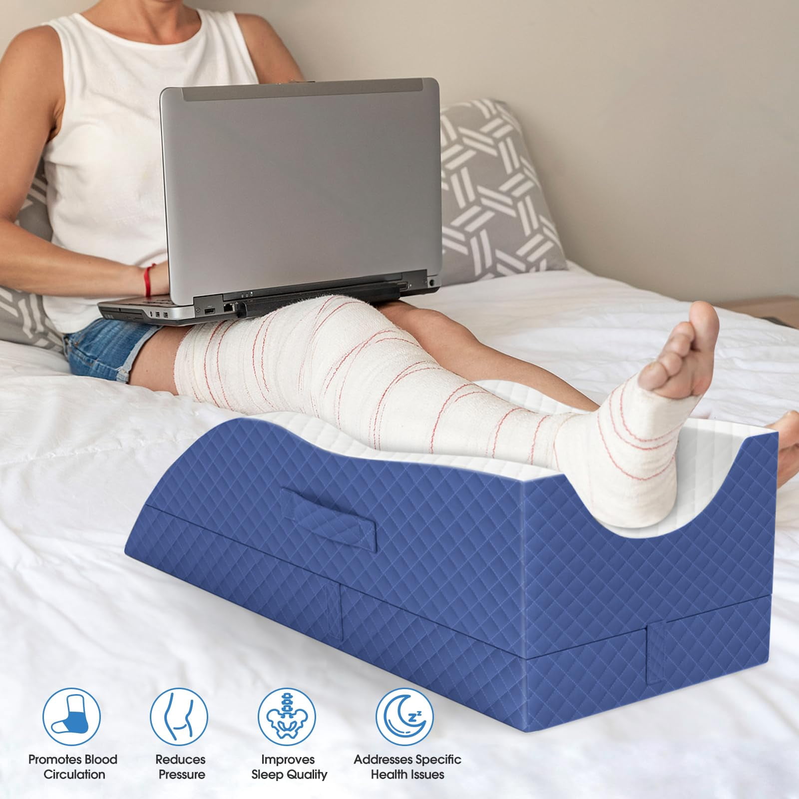Elevation Pillows For Leg After  Memory Foam Adjustable Wedge Pillow Injury Or Rest Ankle Sleeping Blue