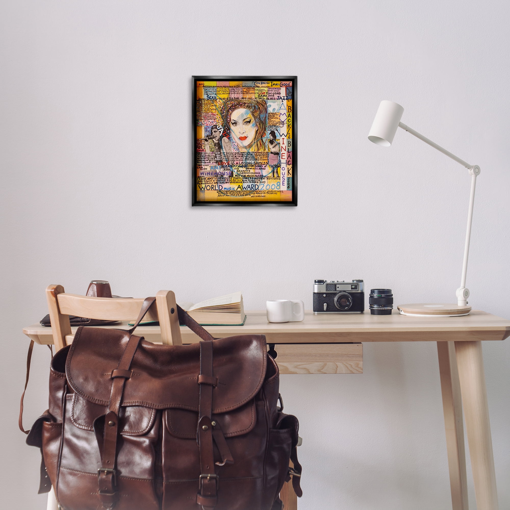 Stupell Industries Amy Winehouse Collage People Drawing Black Floater Framed Canvas Art Print Wall Art, 17 x 21