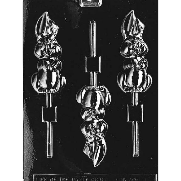 Grandmama's Goodies E110 Floppy Eared Easter Bunny Lollipop Chocolate Candy Soap Mold with Exclusive Molding Instructions