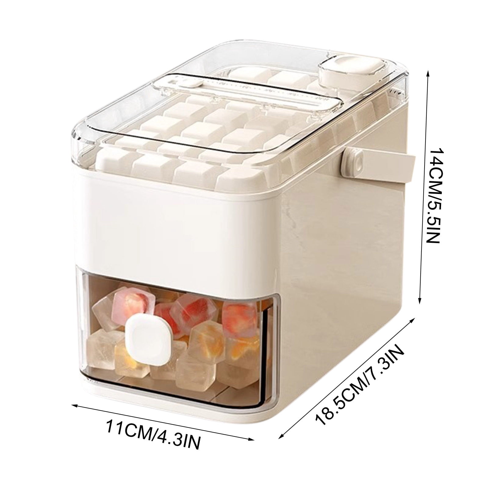 48 Cube Ice Maker With Easy Press Lid, Double Layer Portable Ice Maker with Lid and Storage Box for Freezer, Handled Press-Type Ice Cubes Tray with Lid and Bin for Whiskey, Cocktail, Beer (Beige)