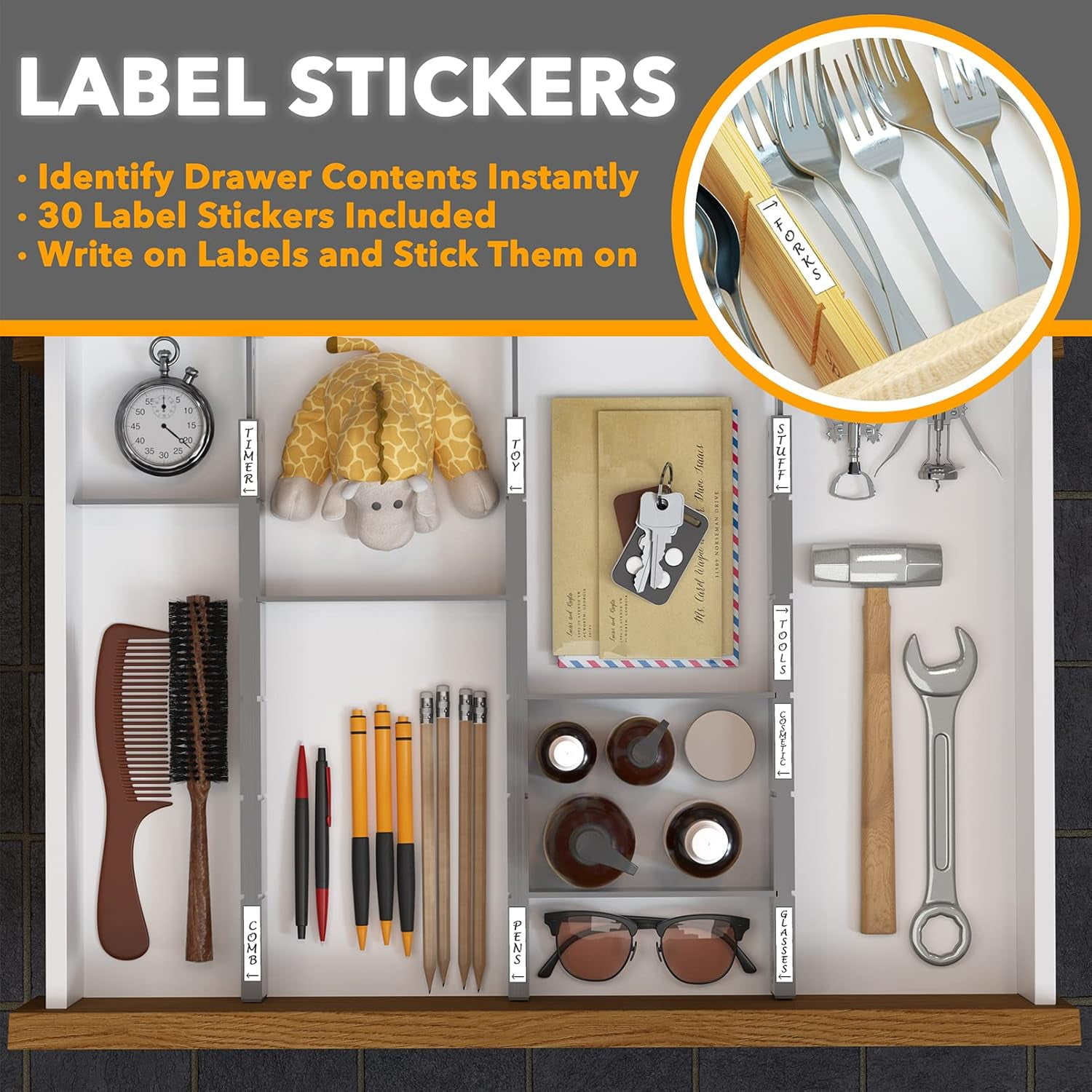 SpaceAid Bamboo Kitchen Organizer Drawer Dividers, Expandable(17-22 in), 17"L x 0.6"W x 2.6"H, Grey