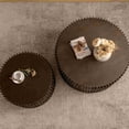 thumbnail image 6 of Llinc Store Natural Style Cylindrical Nesting Coffee Table Set with Vertical Textured Embossed Design for Living Room, Office and Dining Room, Dark Brown, 6 of 8