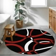 thumbnail image 4 of Round Rugs 3.3 Ft, Red Geometric Non Slip Area Rugs for Kitchen Bedroom Entryway, Vintage Abstract Stripes Aesthetic Art Washable Carpet Runner Rug Floor Mats for Bedroom Home Decor, 4 of 9