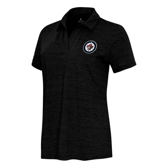 Women's Antigua Heather Black Winnipeg Jets Layout V-Neck Polo