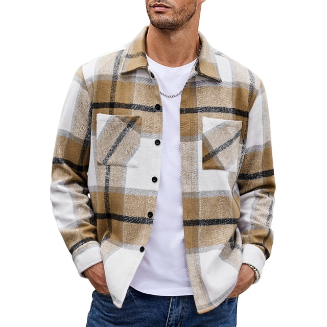 Camisas de franela para hombre, chaqueta informal con botones y cuadros