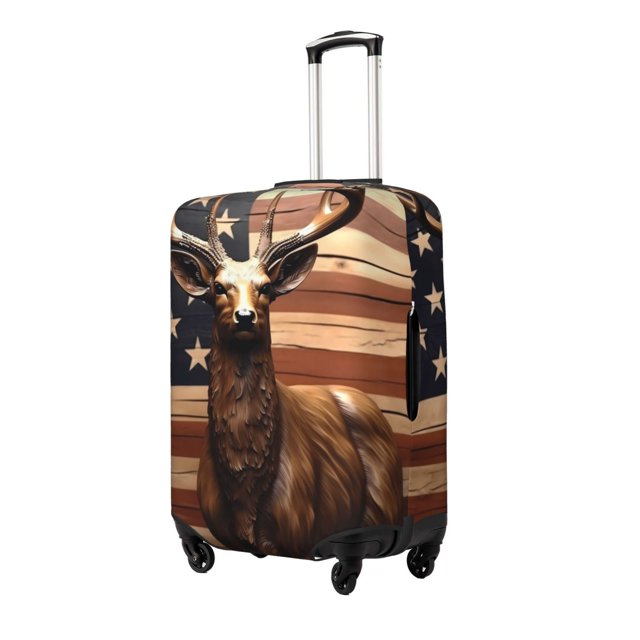 Fotbe Deer American Flag Vintage Funda Protectora para Equipaje, Antirrayones y Resistente a la Suciedad, Compatible con Maletas de 18 a 32 Pulgadas-Small