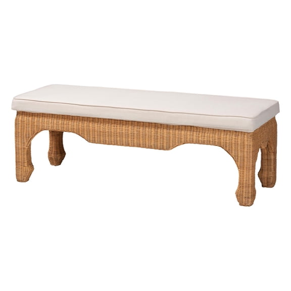 bali & pari Abena Natural Rattan Bench with Cushion - Boho Chic Accent Seating