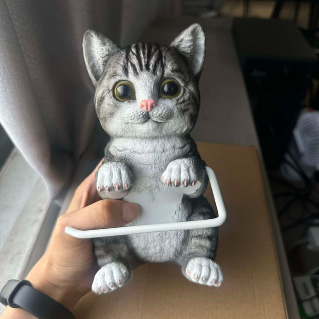 Portarrollos de papel higiénico de pared con diseño de gatos | Portarrollos de papel higiénico de resina atigrado gris con adorable escultura decorativa de gato | Organizador de baño que ahorra
