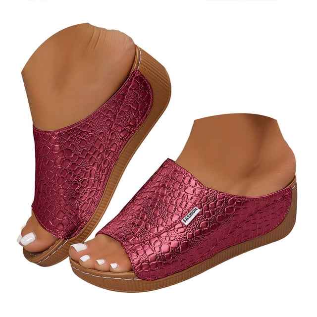 Dakaela Womens Summer Beach Sandals Open Toe Wedge Slides Ladies Comfortable Dressy Platform Slippers