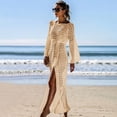 thumbnail image 3 of Nuevos vestidos de playa de manga larga con aberturas para vacaciones de verano de 2023 para mujer, vestidos largos sexis de punto con abertura, 3 of 5