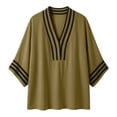 thumbnail image 5 of Women's Two-Piece Shorts Set Three-Quarter Length Sleeve V Neck Striped Vacation Daily Casual Outdoor Summer Loose Set, 5 of 8