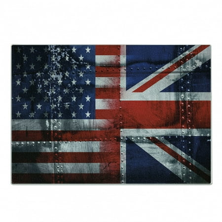 

Union Jack Cutting Board Alliance Togetherness Theme Composition of UK and USA Flags Vintage Decorative Tempered Glass Cutting and Serving Board Small Size Navy Blue Red White by Ambesonne