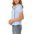 thumbnail image 4 of INSPIRE CHIC Women's Mock Neck Sleeveless Lace Work Office Button Down Shirt M Blue, 4 of 7