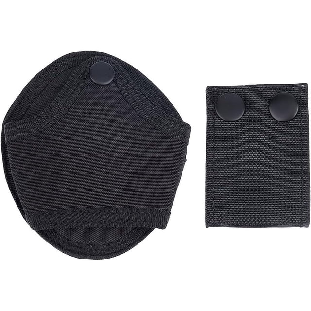 2 fundas para esposas (2 estilos diferentes), de poliéster, para uso policial, compatibles con esposas con cadena articulada.