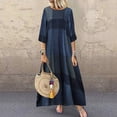 thumbnail image 2 of Dress Women Cotton Print Linen Sleeve Long Dress Printed Contrast Dress Casual Summer Sundress, 2 of 8