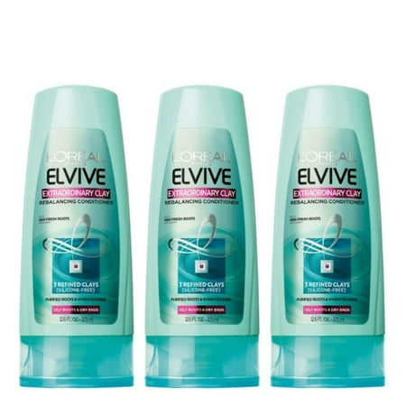 L'Oreal Paris Elvive Extraordinary Clay Rebalancing Conditioner 12.6 FL OZ, 3 Pack