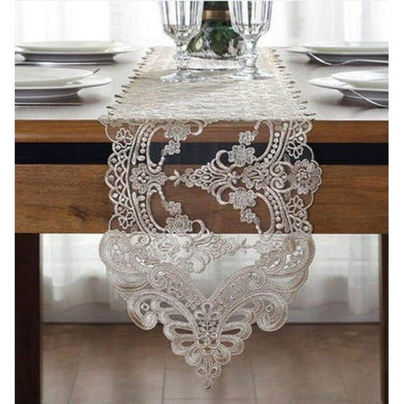 Lace Table Runner and Dresser Scarf Embroidered Flower Tablecloth Party Home Decor Supplies