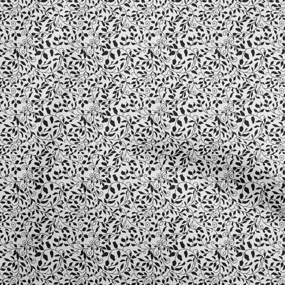 oneOone Polyester Spandex Black Fabric Leaves Sewing Material Print Fabric By The Yard 56 Inch Wide