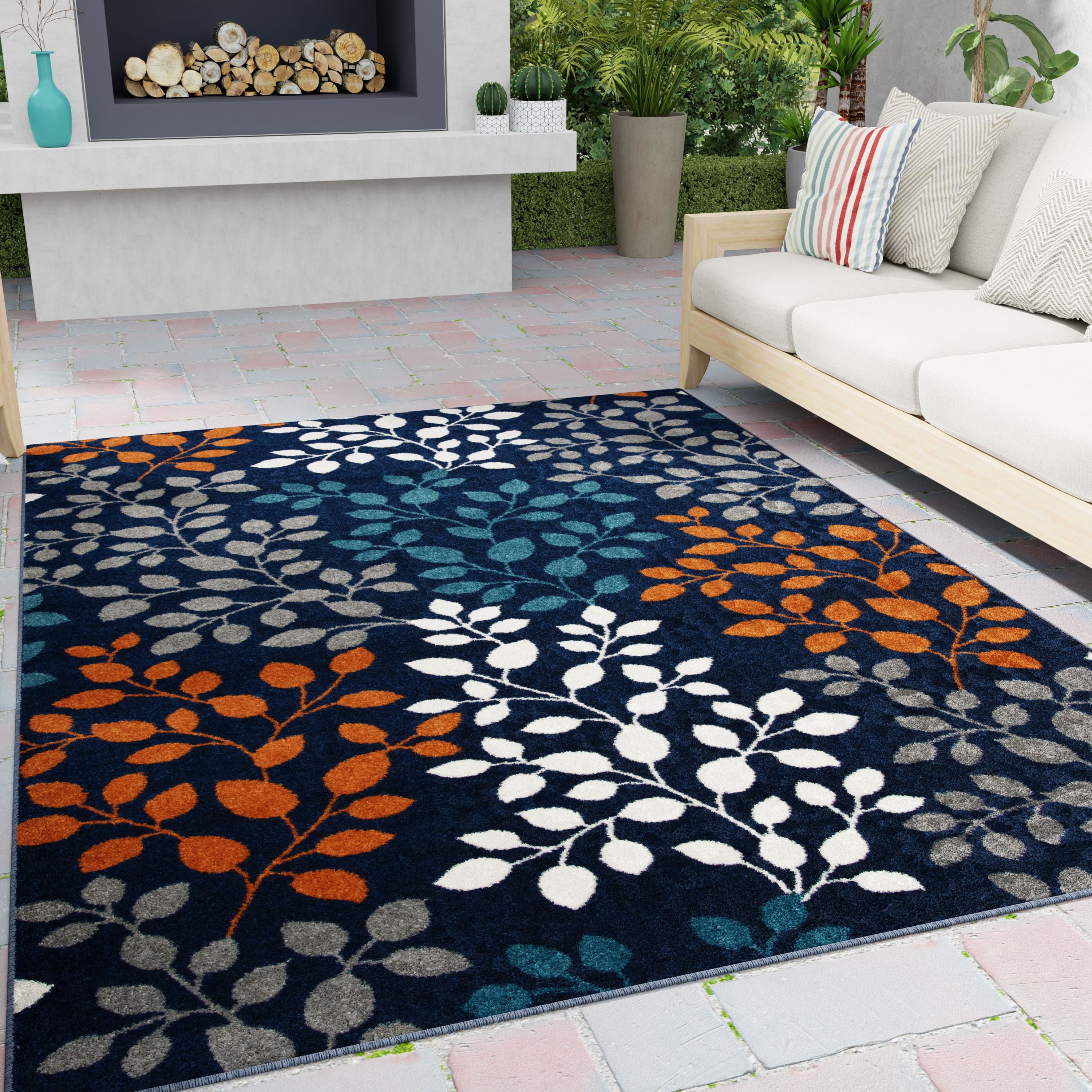 Loomaknoti Terrace Tropic Tiffeni 2' x 3' Floral Indoor/Outdoor Runner Rug , Blue/Gray