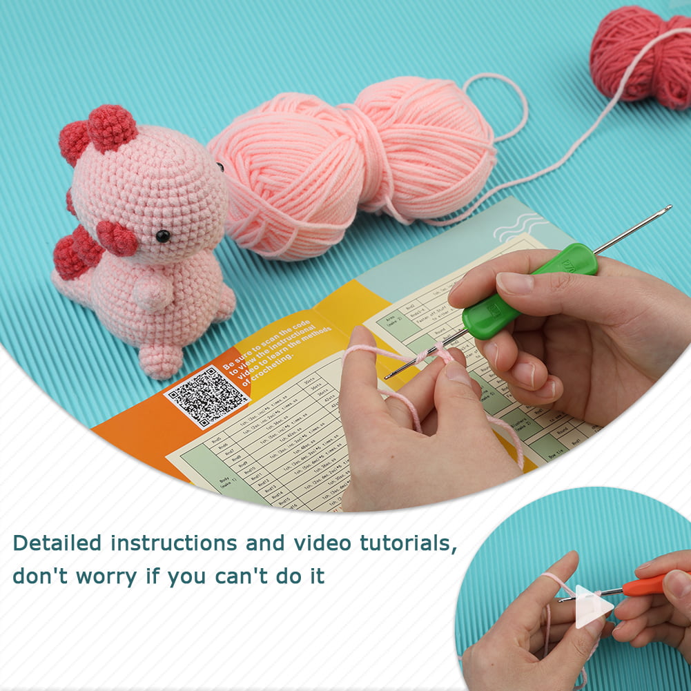 Yizzvb Beginner Crochet Kit, 2 Pack Dinosaur Crochet Set, Animal Crochet  Kit, Value Crochet Materials with Basic Tools, Step-by-Step Video Tutorials