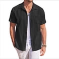 thumbnail image 1 of Camisas Casuales de Corta con Botones para Hombre, con Textura, para Playa y Verano, con Bolsillo Negro S, 1 of 7
