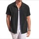thumbnail image 1 of Camisas Casuales de Corta con Botones para Hombre, con Textura, para Playa y Verano, con Bolsillo Negro M, 1 of 7