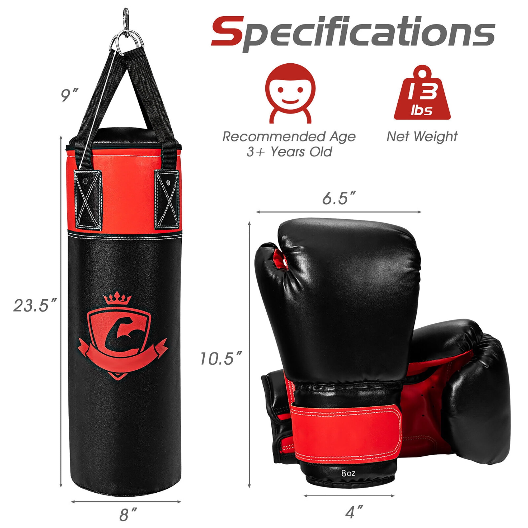 Costway 11Lbs Kids Punching Boxing Bag Set w Hand Wraps Punching Gloves Bag Hook Hanging