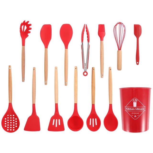 Yuarrent Juego de utensilios de cocina de 14 piezas de silicona de grado alimenticio sin BPA, seguro, resistente a altas temperaturas, espátula, cepillo Utensilios de cocina Yuarrent HA015495-00