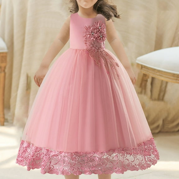 Pejock Girls Formal Dress - Long Princess Gown with Floral Details, Junior Bridesmaid & Flower Girl Attire, Floor-Length for Age 5-16 Years (Sizes 120-170)