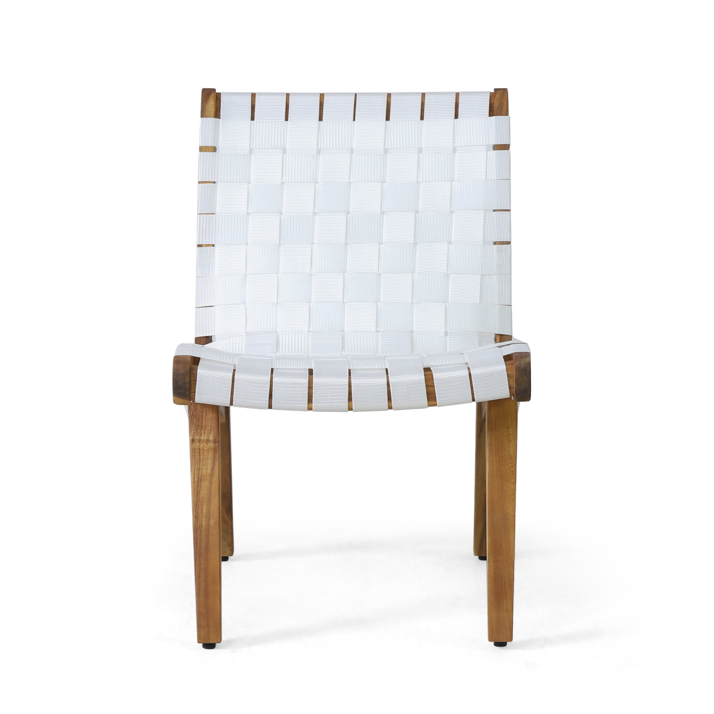 Outdoor Leisure Lounge Single Chair, Acacia Wood and Rope Combined Design for Patio Garden, White