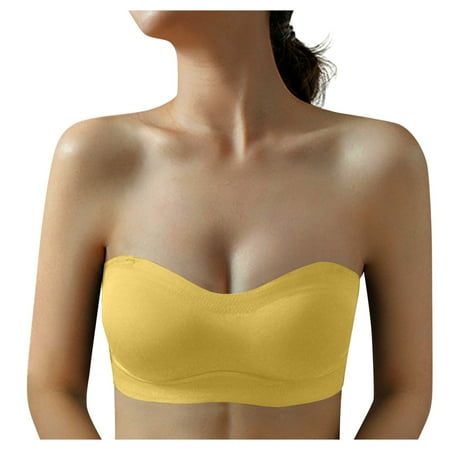 Pxiakgy lingerie for women Women Trackless Latex Invisible Bra Strapless Wedding Dress Underwear Yellow + M