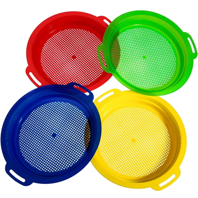 Juego de 4 tamices Sand Sifter Skylety para niños de playa con bolsa de red